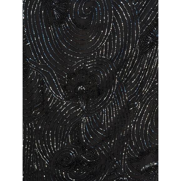 Papell Boutique Evening Beaded Sequin Silk Top Black Short Sleeve Size Small - Picture 8 of 16